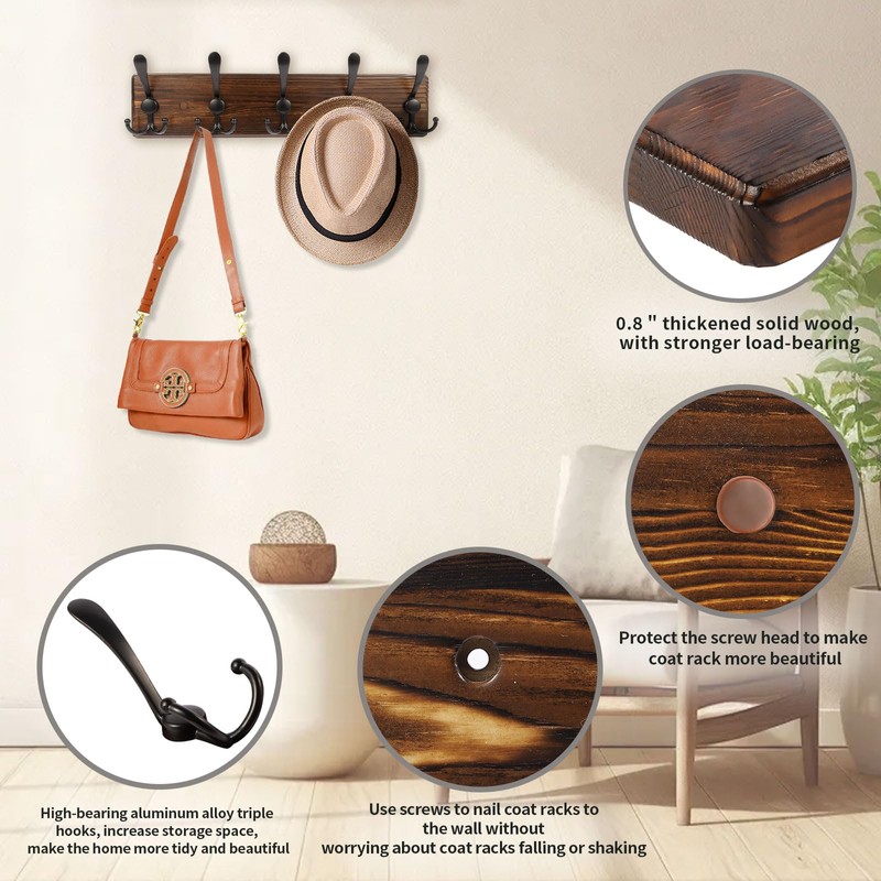 Homagic 2 Pack Coat Rack Wall Mount 16.8'' Rustic Hat