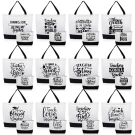 Paterr 24 Pcs Teacher Appreciation Gift Set Canvas Tote Bag for Women Thank You Gift Bulk Makeup Cosmetic Bags for Graduation(Lovely)