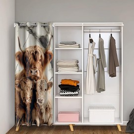 jejeloiu Highland Cow Door Curtain for Doorway Privacy 1 Panel, 42"x84" for Kids Boys Girls Teens Grey Marble 30%-50% Blackout Curtain Western Decor Window Treatments