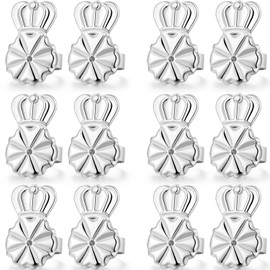 6 Pairs Earring Backs Lifters,925 Sterling Silver Earring Backs for Droopy Ears,Adjustable Hypoallergenic Earring Backs for Heavy Earring (White)