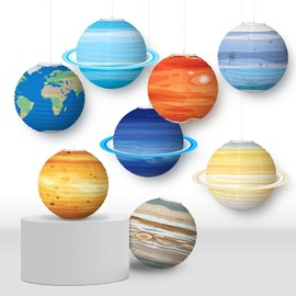 ANCLLO 8Pcs Planet Paper Lanterns Hanging Foldable Solar System Lanterns for Space Theme Party Classroom Science Birthday Decor
