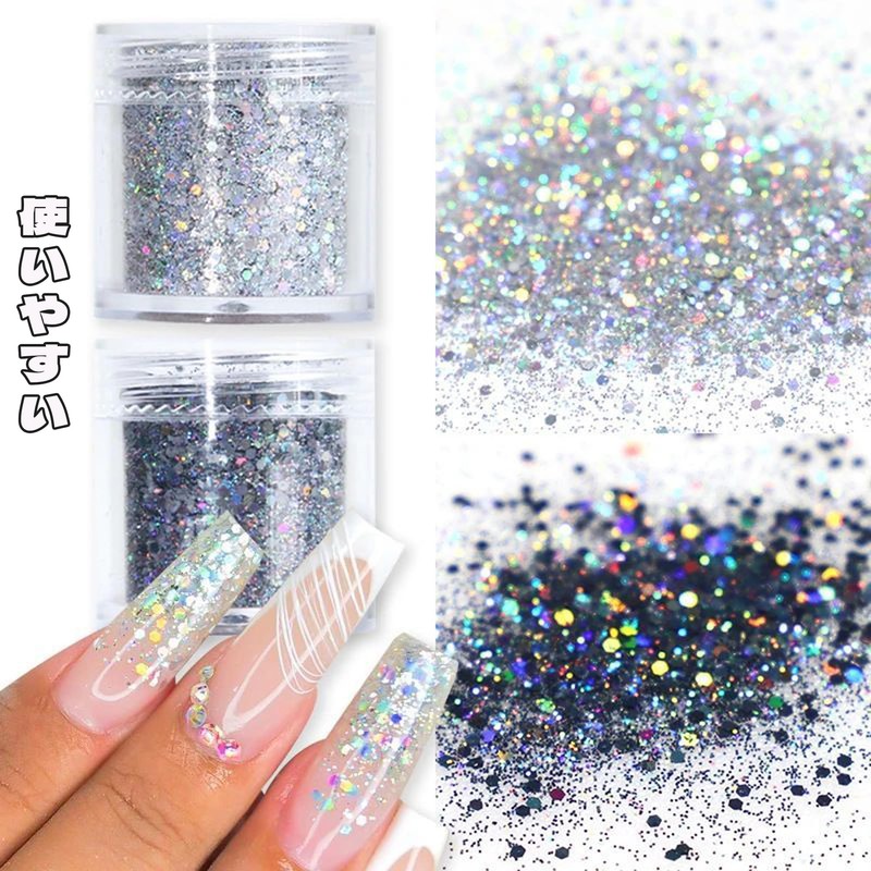QEZEZA Glitter Hologram Sparkle Container Nail Powder for Arts and