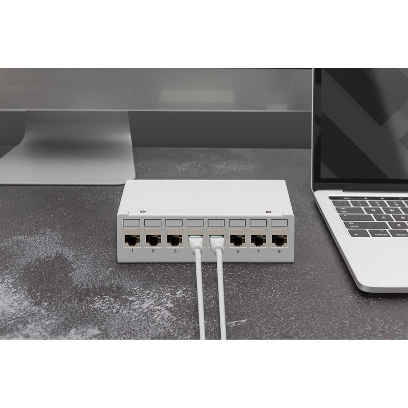 DIGITUS Desktop Modular Patch Panel Shielded 8 Port Light Grey