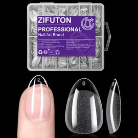 ZIFUTON Short Almond Nail Tips, 288Pcs Half Matte Clear Soft Gel Short Almond Nails Tip, Full Cover Acrylic Fake Nails for Nail Extension Art DIY Nail Salon 12 Sizes