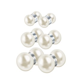 Flongo Magnetic Pearl Earrings for Women: Fake Plug Without Pierced Earrings, Magnetic Pearl Earrings, Stainless Steel Ear Clips, No Piercing, White, Round Pearl Ear Clips, 6-10 mm, Jewellery Gift,