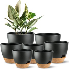 SE SUN-E Indoor Pots for Plant Self Watering Plant Pots for Lazy People, 8/7.57/6.5/6/5.5/5 Inch,Black Plastic Self Watering Planter for All Houseplants,Succulent, African Violets, Flowers and Cactus