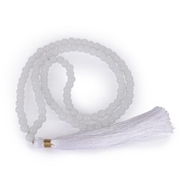 BISMAADH 108 Mala Beads Necklace – Precious Gem Stones 8mm Bead Prayer Necklace – Tassel Charms Handmade Japa Mala (Selenite)