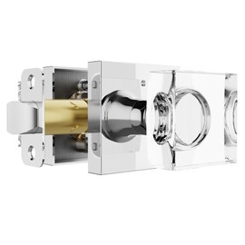 Polished Chrome Door Knob Privacy Door Knobs Crystal Glass Door Knobs Interior with Lock, Sliver Door Knob Modern Door Knob Square Door Handle for Bedroom Bathroom Lockable Door Knob