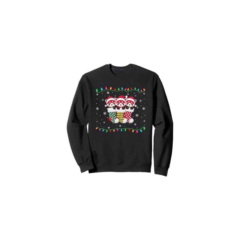 Xmas Tree Lights Funny Red Panda in Christmas Socks Sweatshirt