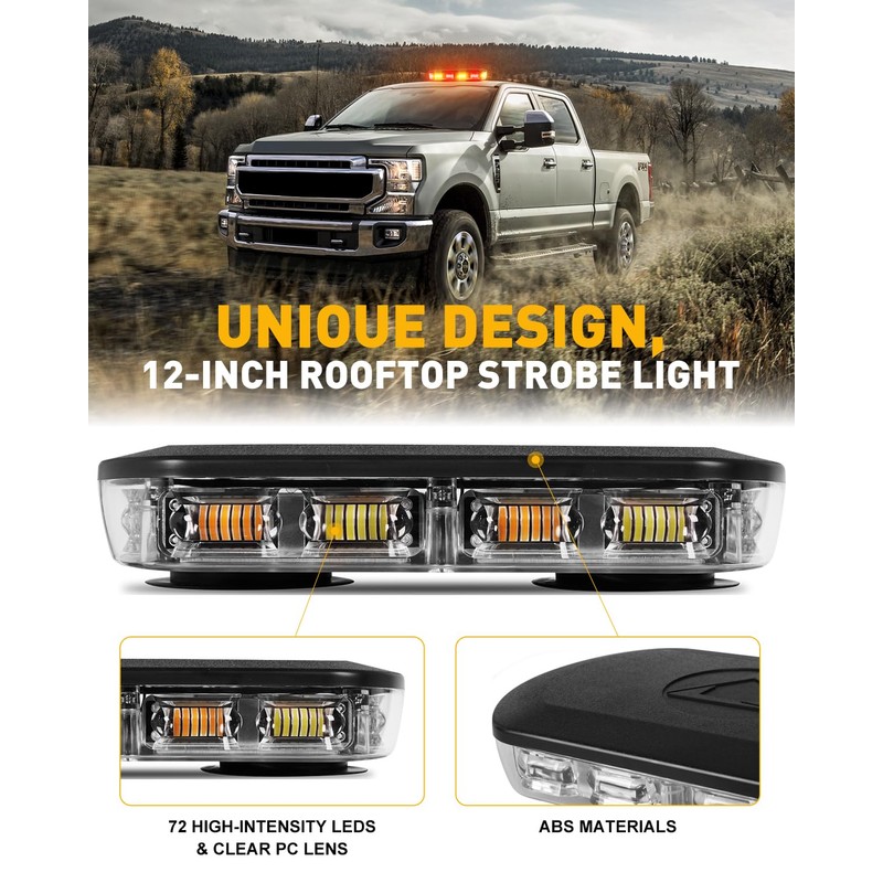 HLauto 700A Rooftop Emergency Strobe Lights Bar, 72 LED Amber