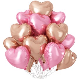 Rose Gold Pink Heart Balloons,12Pcs 18 Inch Pastel Pink Helium Foil Love Heart Shaped Balloons for Wedding Bridal Engagement Party Anniversary Birthday Baby Shower Valentines Day Decorations