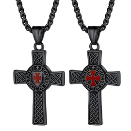 PROSTEEL Masonic Jewelry Knights Templar Necklace Stainless Steel Black Necklace Medieval Crusader Cross for Men