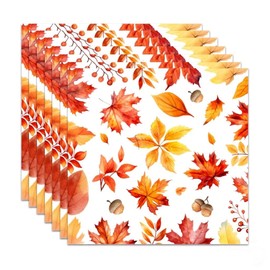 Catfist 50 Pcs Fall Napkins Disposable, 6.5 Inch Thanksgiving Paper Napkins with Fall Leaves Design for Thanksgiving Party, Holiday, Luncheon, Dinner, Autumn Harvest Decorations