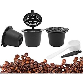 KOKSI 3-Piece Reusable and Refillable Nespresso Coffee Capsule Set with Plastic Spoon and Brush