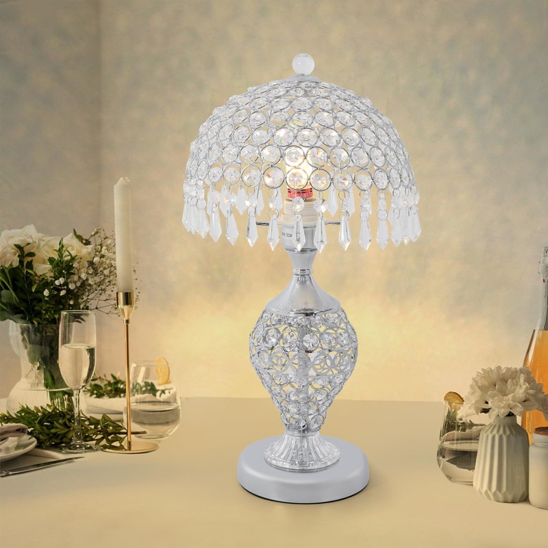 WUSILILU Crystal Table Lamp, E26 Modern Touch Bedside Desk Lamp