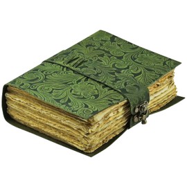 Vintage Journal Beautiful Garden Flower Embossed Leather-Antique Handmade Deckle Edge Vintage Paper Leather Bound Journal-Book of Shadows Journal-Grimoire-Sketch Drawing Journal & Writing Notebook 7x5 Inch