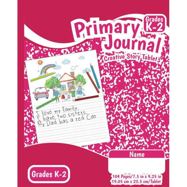 Primary Journal: Pink With Picture Space Half Page Ruled, Creative
