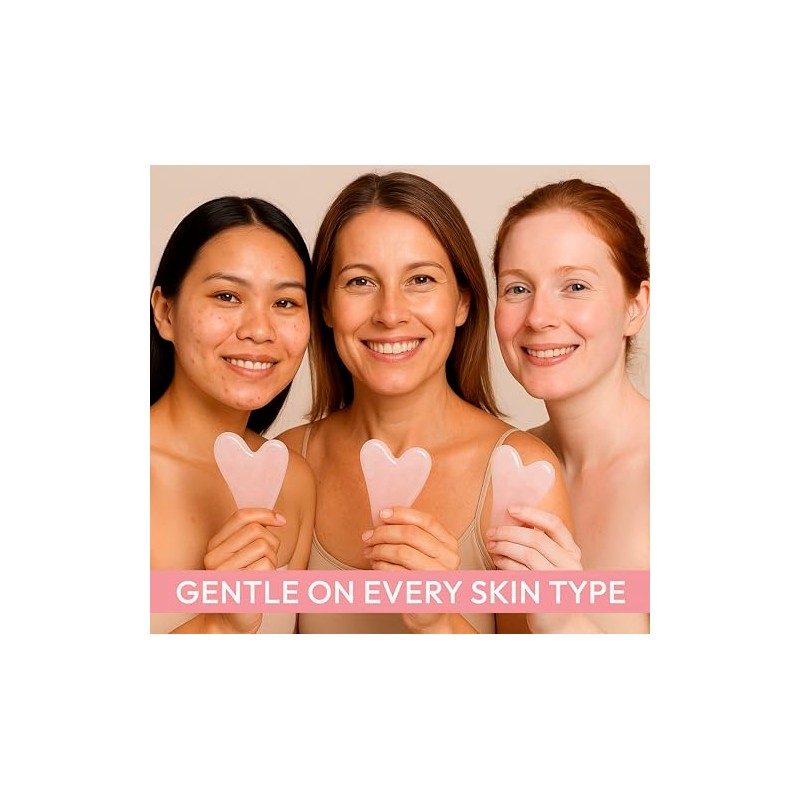 Herramienta facial Gua Sha de cuarzo rosa, cristal en forma