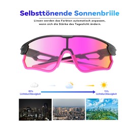 BEACOOL Self-tinting Cycling Glasses Men Women UV400 Sports Sunglasses with TR90 Frame Photochromatic Sunglasses for Road Bike MTB Running Fishing, Black Purple / Purple