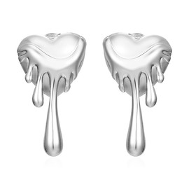Chunky Heart Earrings for Women 18k Gold Melted Liquid Irregular Stud Earrings Stainless Steel Heart Style Earrings Dainty Heart Melted Liquid Earrings Hypoallergenic Statement Earrings Jewellery,