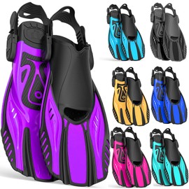 Otowaving Snorkel Fins Diving Fins Adjustable Buckles Open Heel Swim Flippers Travel Size Short Swim Fins for Snorkeling Diving Swimming Adult Men Womens