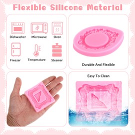 ElevateTech 4Pcs Photo Frame Fondant Molds Silicone Molds Portable Candy Chocolate Molds Suitable For Baked Desserts Diy Clay Crafting Projects Decoration (Pink)