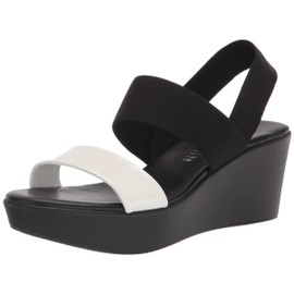 Anne Klein Womens Poli Wedge Sandal, White/Black, 7.5