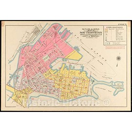 Historical Map, Outline & Index map of South Boston, wards 13, 14, 15, and Part of 16, City of Boston, Vintage Wall Art : 24in x 16in