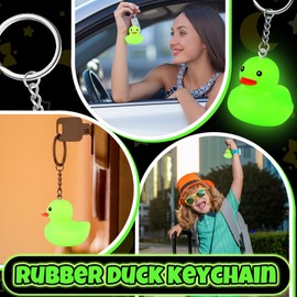 Deekin 48 Pcs Glow in the Dark Rubber Duck Keychain Cute Tiny Ducks Keychains Light up 3D Duck Chains Squeak Duck Pendant Accessories for Birthday Baby Shower Party, Classroom Gifts