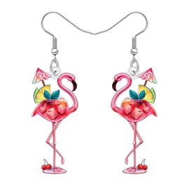 LONYOO Acrylic Cute Pink Flamingo Earrings Dangle Drop Jewellery Cute Flamingo Gifts for Women Girls Bird Charms, Acrylic, No Gemstone