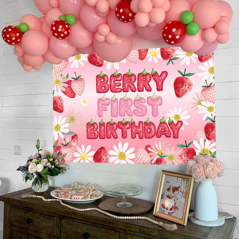 berry first birthday backdrop strawberry 1st birthday banner