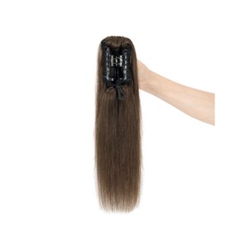 Charites Ponytail Extension, 13 Inch Claw Clip Ponytail Extension Human Hair Long Straight Jaw Clip in Real Hair Pony Tails Hairpieces for Women Chocolate Brown