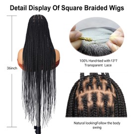 SUPERNOVA 36 Inch Knotless Box Braided Wigs With Baby Hair For Black Women Square Synthetic Hair 13x7 Lace Front Braided Wig And Half Back Double Lace Boho Braids Wig