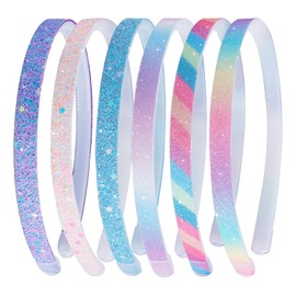 Moikolok Glitter Headband 6pcs Plastic Non Slip Hairbands Bling Confetti Rainbow Hair Bands with Teeth, Girls Colorful Hair Accessories