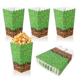 SAVITA 24pcs Popcorn Boxes, 4.72x2.76x1.97in Green Brown Miner Theme Popcorn Bags Creative Miner Party Supplies Mining Candy Snack Food Containers for Home Movie Theater