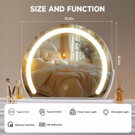 Hasipu Vanity Mirror with Lights, 13.7" x 10.6" LED Makeup Mirror, Lighted Makeup Mirror with Lights, Smart Touch Control 3 Colors Dimmable Mirror White