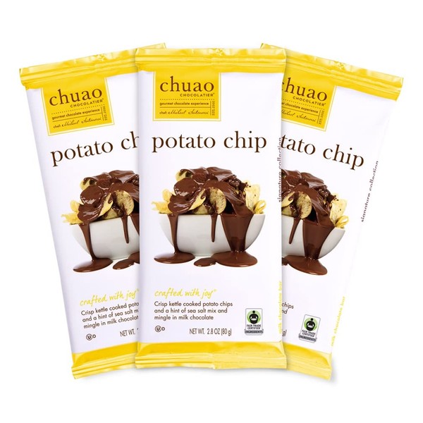 Chuao Chocolatier Potato Chip Milk Chocolate Bars | Gourmet Sea Salt Artisan No Preservatives | For Gift Baskets, Christmas, Valentines Day, Gifts for Women, Men, Birthday, Thank You, Care Package | 3 Pack