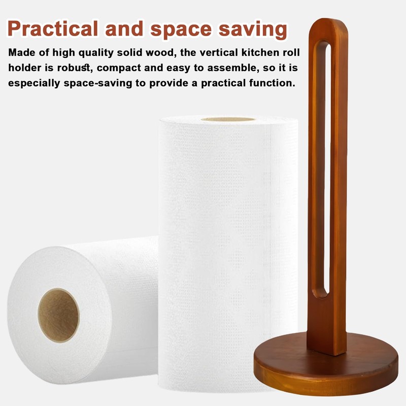 Pack of 2 Standing Kitchen Roll Holder, Wooden Kitchen Roll