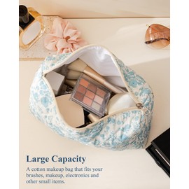 HBselect Initial Quilted Makeup Bag, Cotton Large Travel Makeup Bag, Cute Floral Coquette Make up Bag Cosmetic Bag Toiletry Bag for Women Girls V