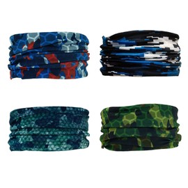 SMEHCF 4 Multipurpose Bandanas for Women Men Headband Balaclava Hair Head Scarf Face Half Airsoft Paintball Mask Neck Gaiters Breathable Reusable Washable Brown Blue Green Black Digital Camo