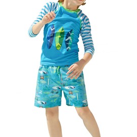 weVSwe Boys' Swimming Costume SPF 50+ Long Sleeves Rash Guard for Boys UV Protection Swimming Shirt and Shorts Children, Surfboard