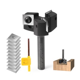 Trvoxviq Face Milling Cutter 8 mm Shank 3 Flutes with 10 Interchangeable Carbide Blades (12 x 12 x 1.5 mm) for Wood Diameter 39 mm, Professional Face Milling Cutter for Routers and CNC Machines (D=39