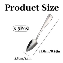 5Pcs Serrated Spoon, Stainless Steel Grapefruit Spoons, Serrated Edge and Thick Gauge Handle for Kiwi, Dessert, Apple, Citrus Fruit