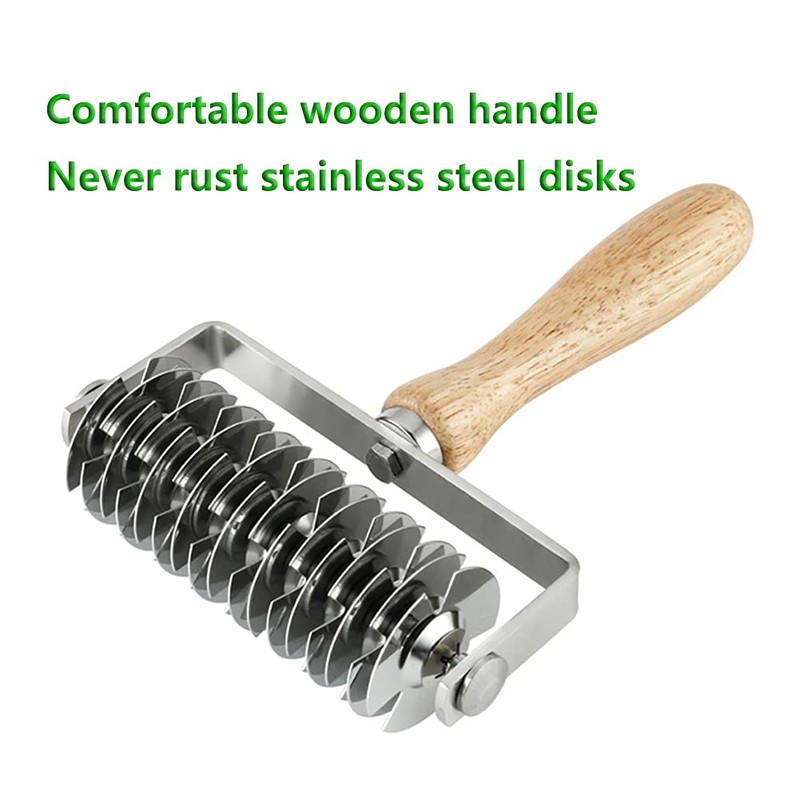 Stainless Steel Dough Lattice Roller Cutter with Wood Handle,Cookie Pie