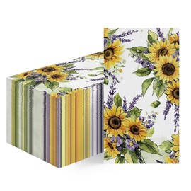 Horaldaily 100 Spring Disposable Paper Decorative Guest Napkins, Sunflower lavender Hand Towel for Party Lunch Dinner Kitchen Bathroom