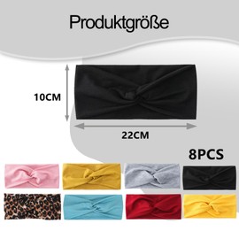 Pack of 8 Hair Bands for Women, Hair Band for Yoga Fitness Headband Women in Leopard for Yoga Exercise Workout Running Gym (Yellow, Black, Pink, Red, Blue, Grey, Light Yellow, Leopard Pattern)