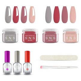 SNS Nail Dip Powder & Base Coat Nail Polish Kit, DIY Starter Bundle (Hot Pink & Red) - Includes Foundation Powder, Dip Activator & Top Coat, Replacement Brush, Wood Pusher, Nail File & French Dip Mold