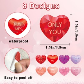 500Pcs Candy Heart Stickers 1.5 Inch Valentine's Day Envelopes Labels Colorful Love Self-Adhesive Heart Shape Stickers for Kids&Adults Birthday Anniversaries Wedding Office School Decor Party Favors