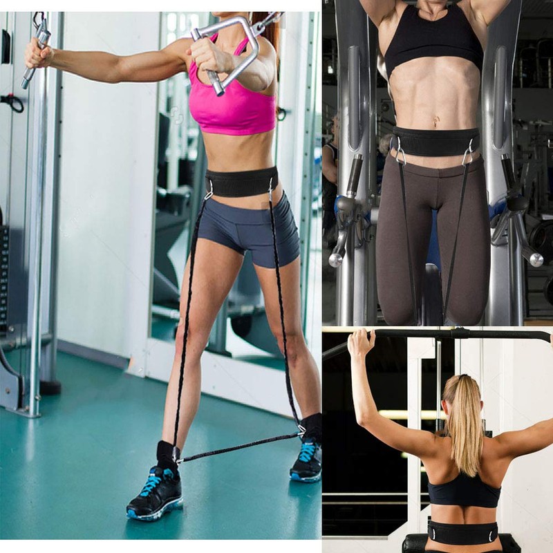 HYVAWO Waist Belt Neoprene Padded Gym Pulley Strap with Rings