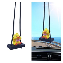 Swinging Duck Car Hanging Ornament, Cute Car Rearview Mirror Hanging Accessories, Car Interior Rear View Mirror Charm, Car Pendant Aesthetic Decoration Present for Women Men Kids (Pink bowknot)